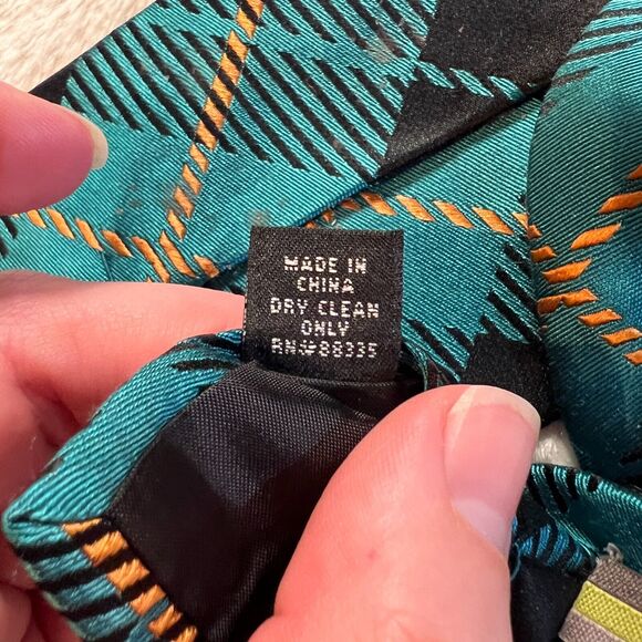 Kenneth Cole Reaction Men's Teal Orange Black Plaid Slim Silk Neck Tie 59 x 3.5 - Picture 5 of 9